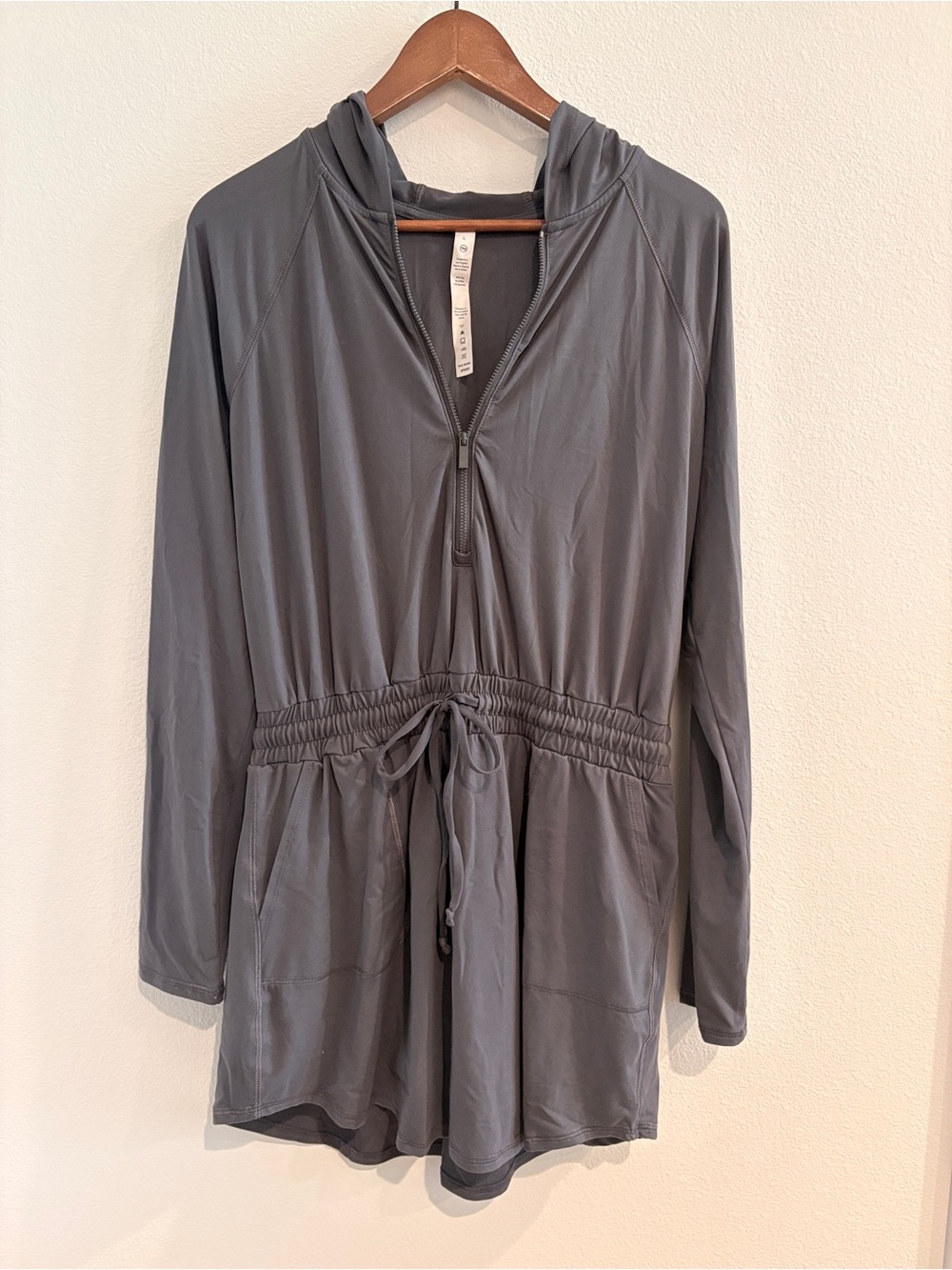 Long-Sleeve Hooded Romper in Slate Gray